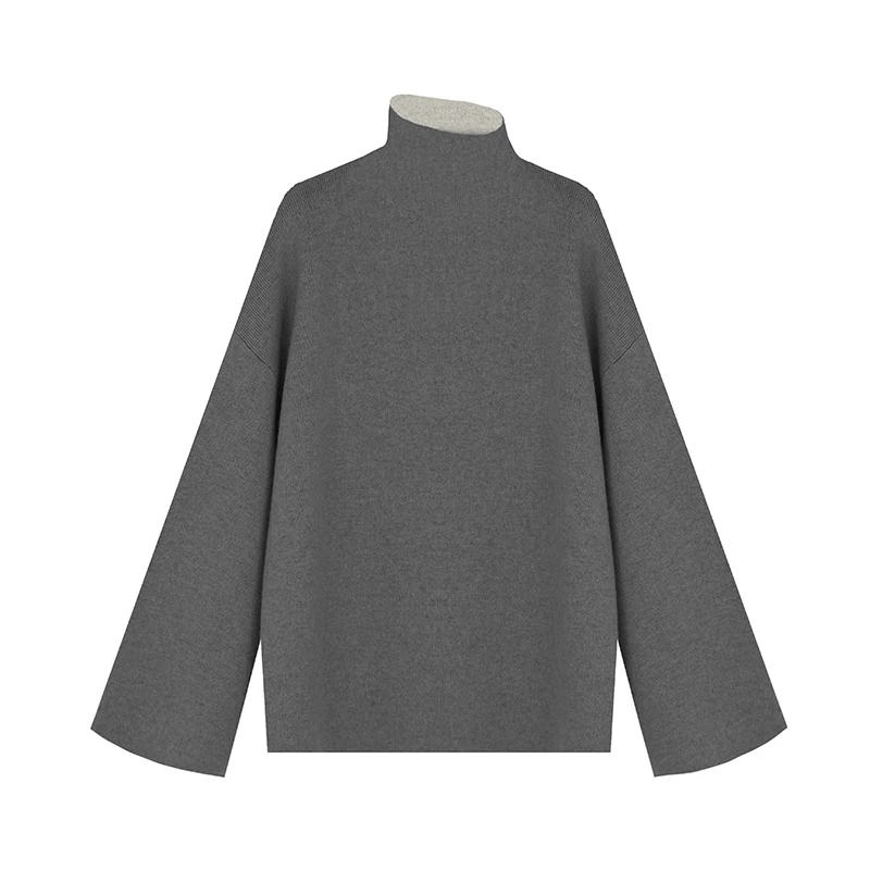 灰色高领羊绒衫秋冬双面双色针织衫PM9206