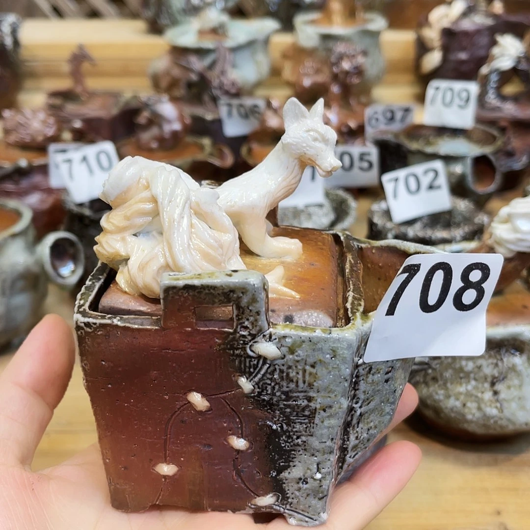 杯柴烧粗陶手捏宝瓶