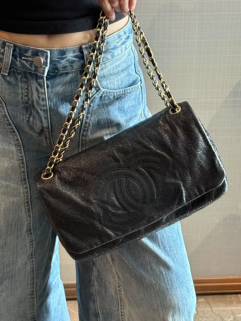 95新 Chanel/香奈儿 展会外场  黑金油蜡cf机场包