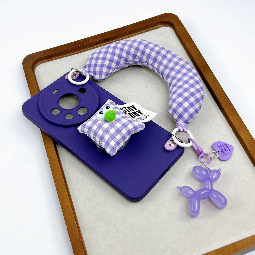 品申热情紫夏日格纹饼干支架充棉手提适用华为mate70pro手机壳