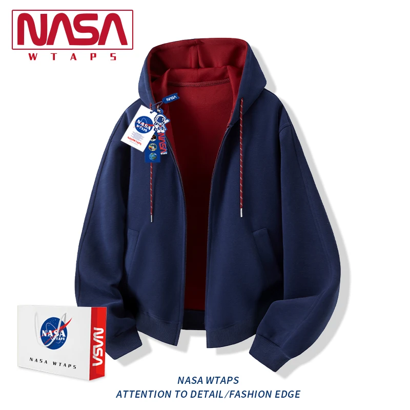 NASA WTAPS美式重磅开衫卫衣男春秋季潮撞色情侣宽松休闲夹克外套