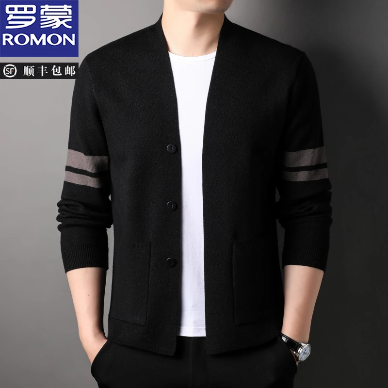 罗蒙2025新款春秋季针织开衫男士休闲宽松外套百搭上衣中青年毛衣