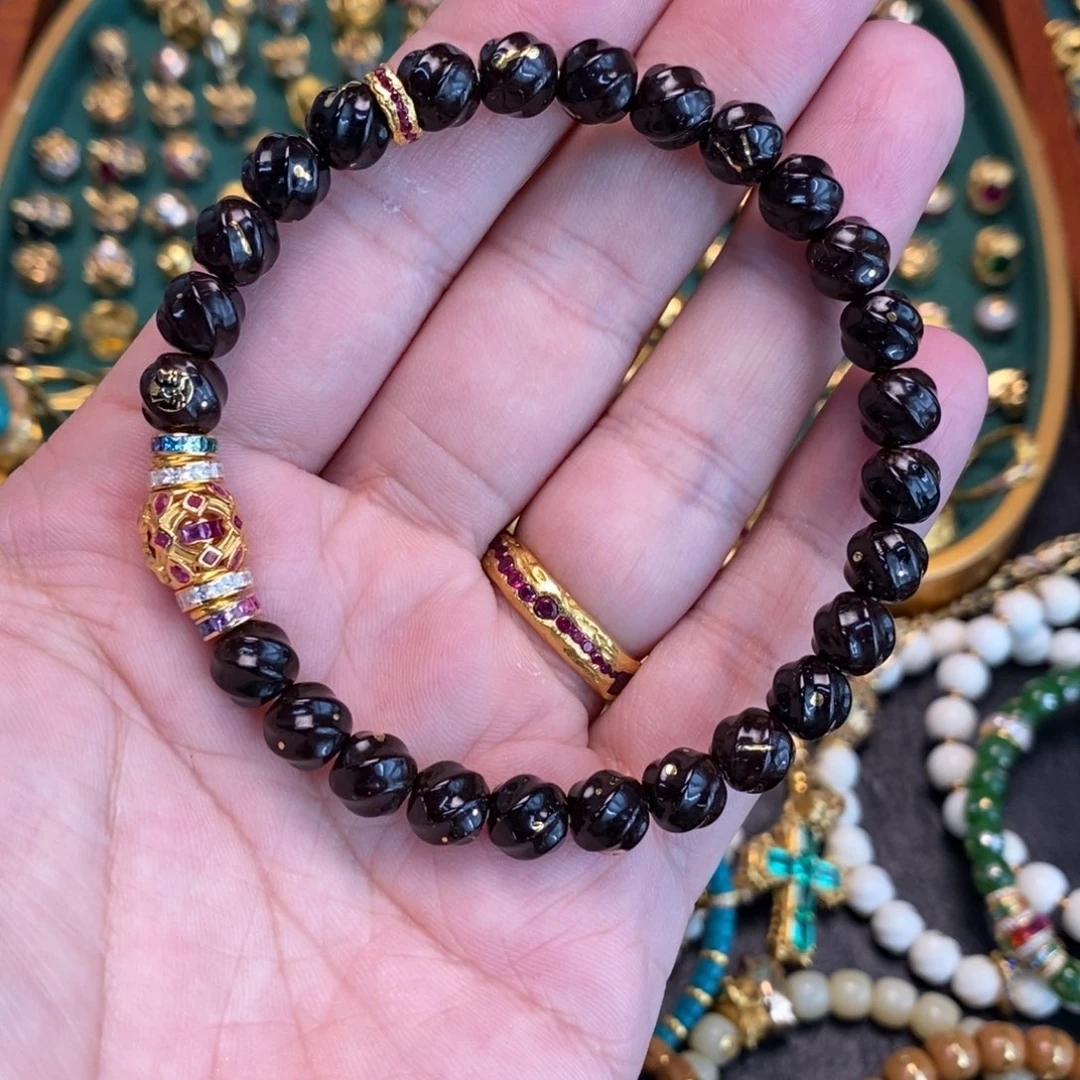 手链足金镶嵌合成（培育）蓝宝石