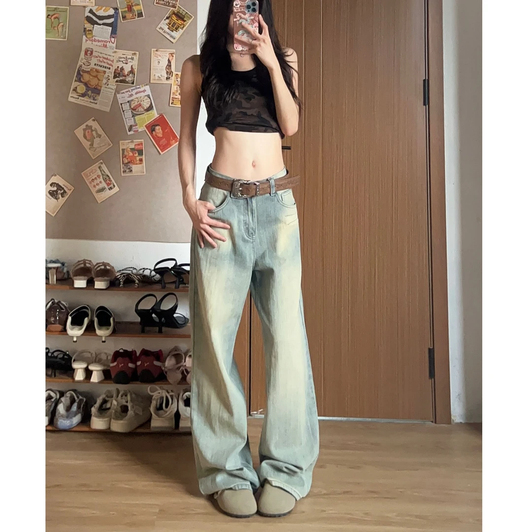 WANWAN同款春夏复古做旧宽松小众直筒显瘦百搭废土色