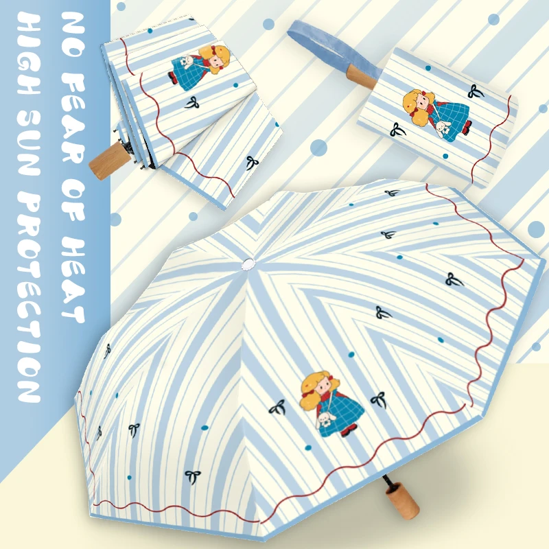 背包女孩复古风黑胶防晒晴雨两用雨伞太阳伞防紫外线学生卡通