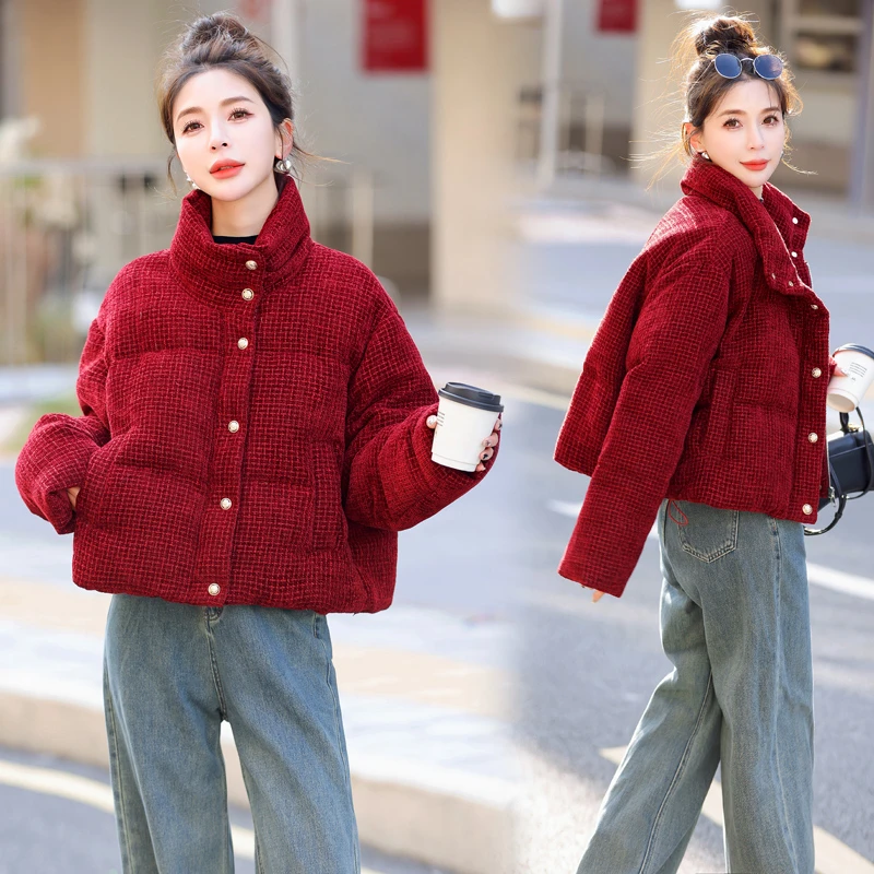 复古小个子加厚羽绒服女高级感2024冬新款港风流行白鸭绒面包服潮