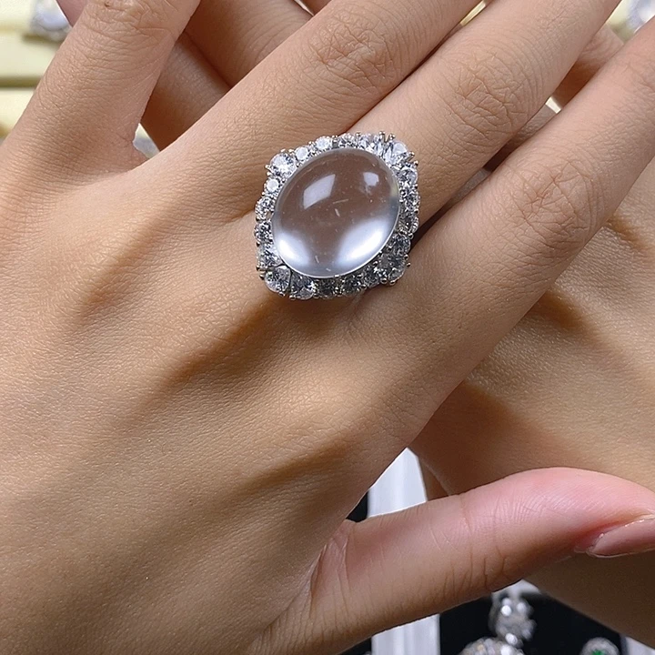 美***娜石英质玉银S925镶嵌戒指