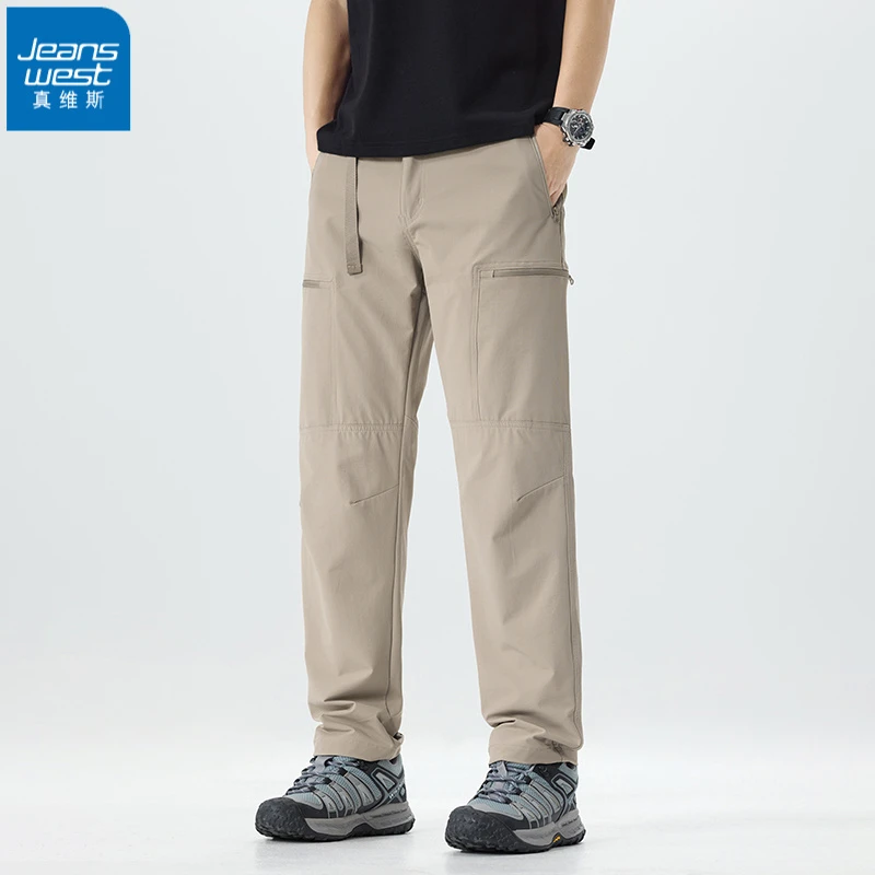真维斯夏季新款水洗速干户外复古山系弹力工装男款拼接速干束脚裤