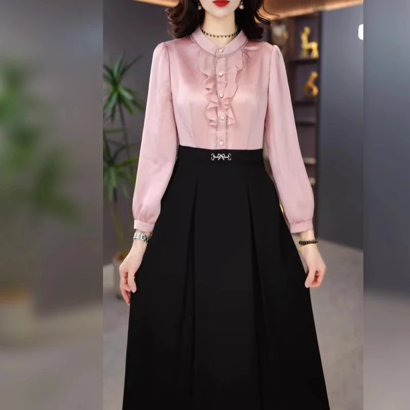 梭织精纺拼接连衣裙2025秋季新款十三行高档减龄轻奢高级感裙子