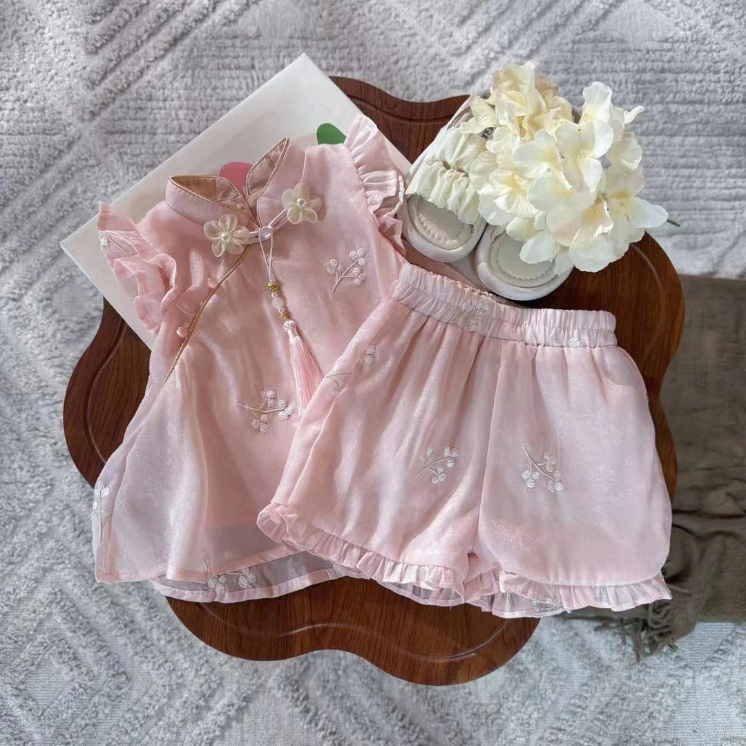 女童夏装套装儿童2025新款国风童装薄款宝宝新中式短裤背心两件套