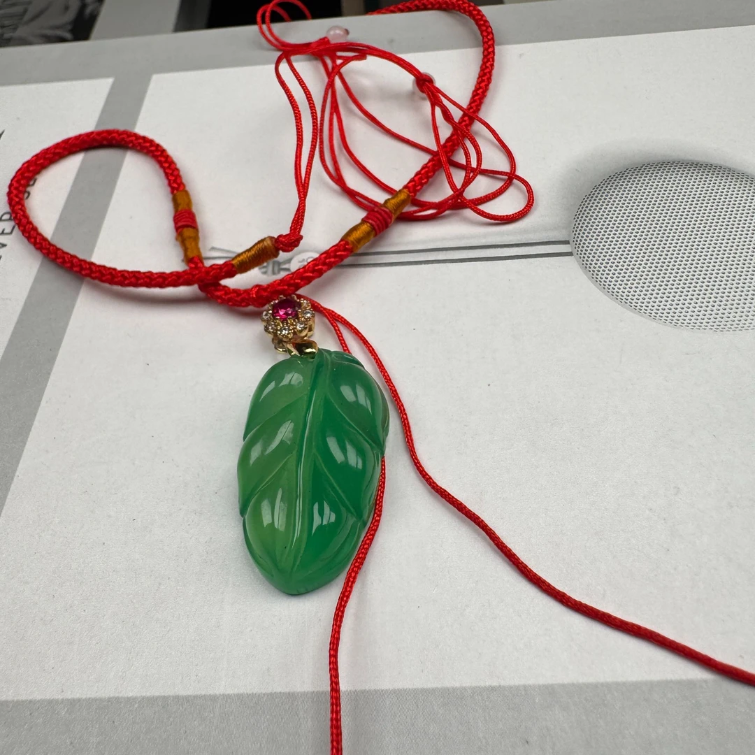 铜合金棉绳项链 气质时尚百搭绿色金枝玉叶精美素款项链xl2536