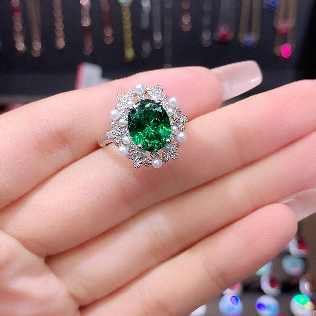 戒指透辉石银S925镶嵌白810