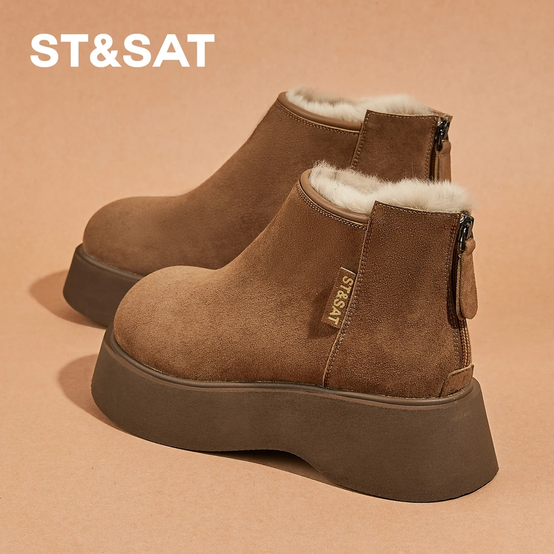 星期六加绒女鞋厚底勃肯鞋新款冬季兔毛加绒棉鞋雪地靴百搭短靴子
