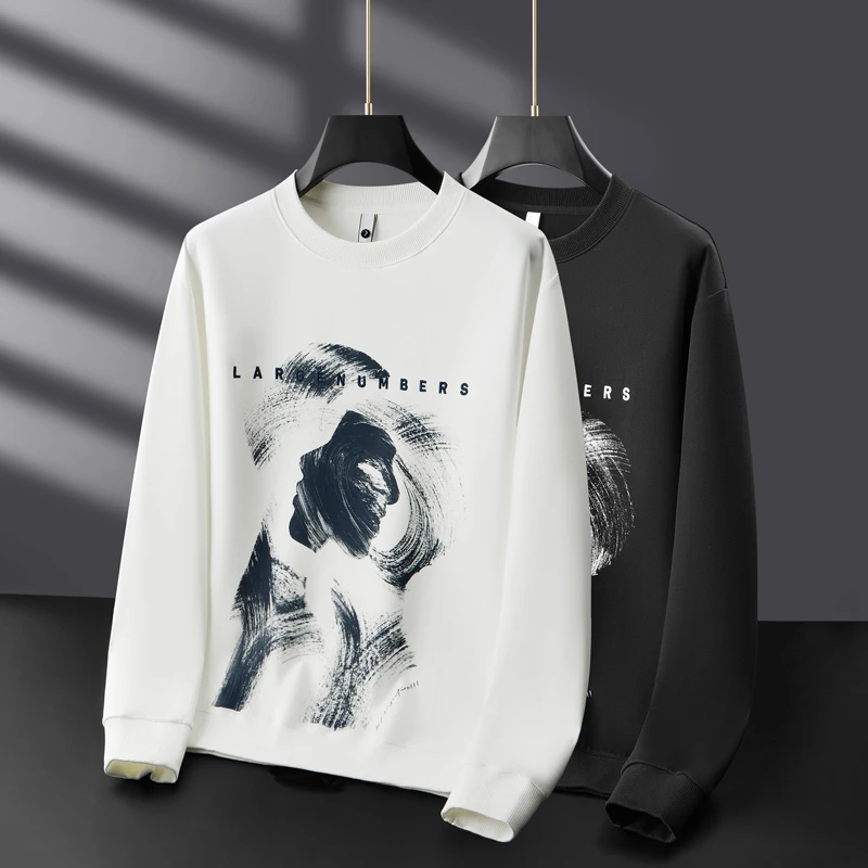 喀费基赫秋季男士白色卫衣潮流印花圆领上衣休闲美式宽松长袖外套