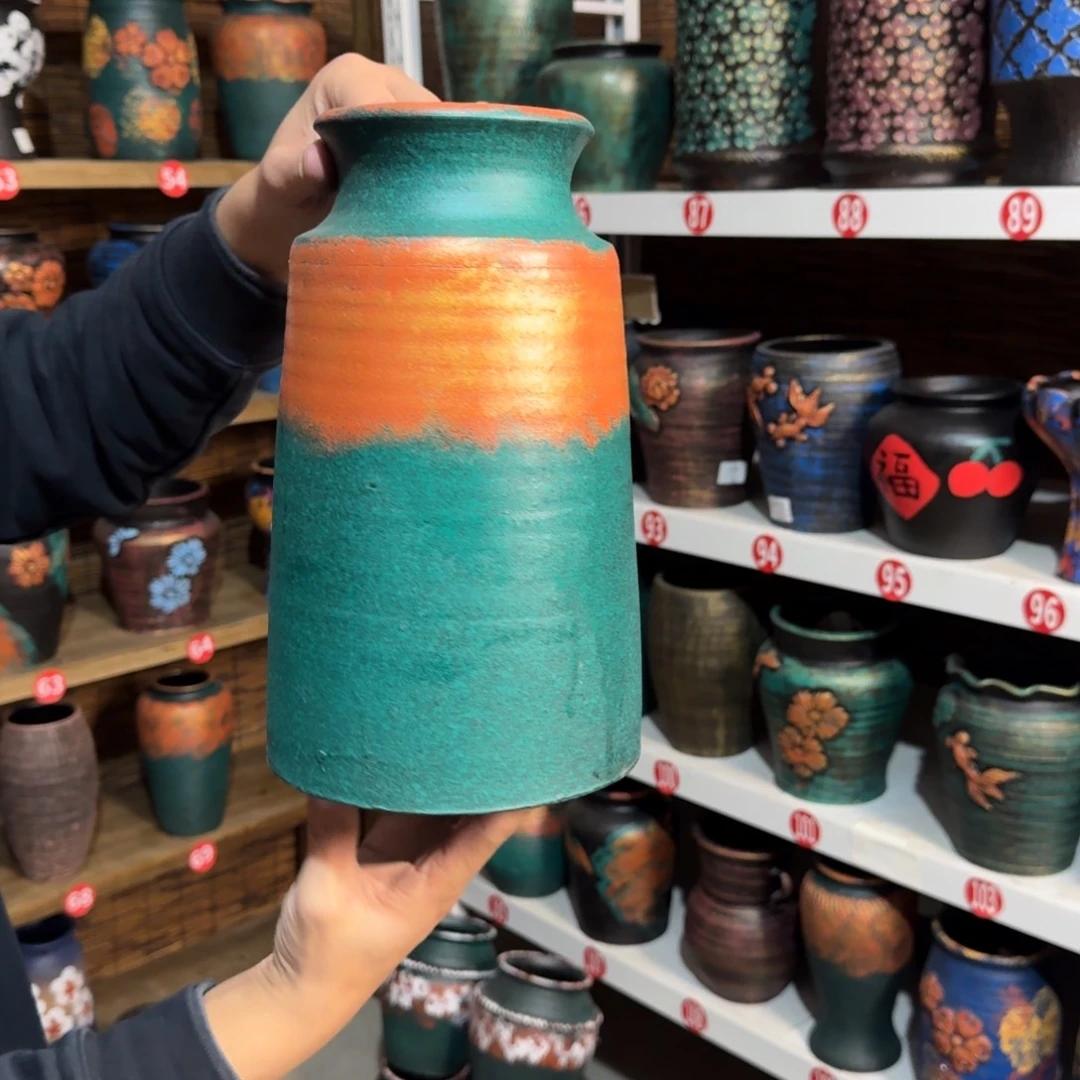 有孔红陶浮雕花盆炸炸炸