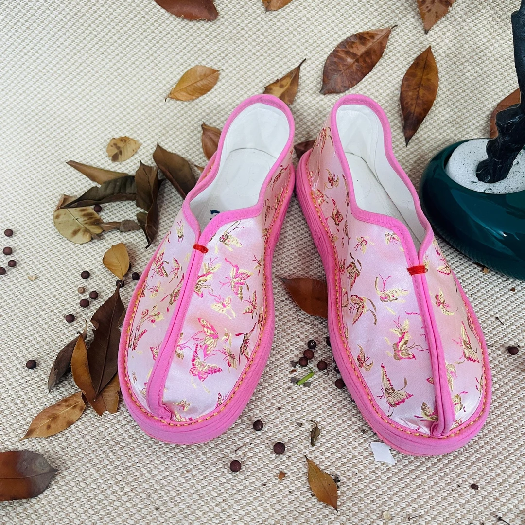 【粉蝶—两片单款】手工布鞋千层底布鞋民族风系带平底老北京布鞋