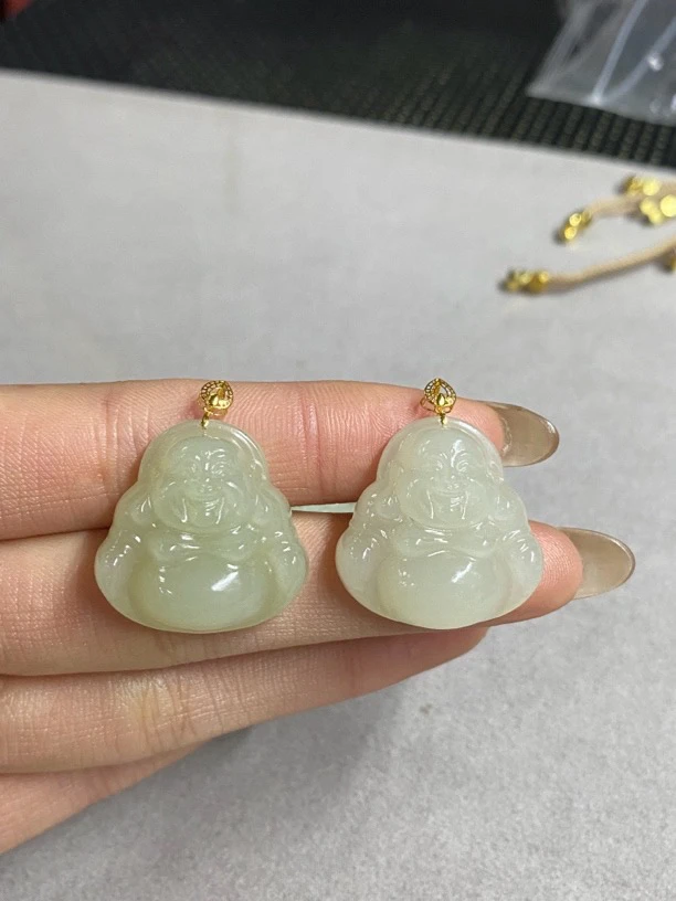 和田玉18k金佛公约25mm多样性发其一