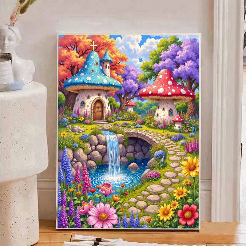 【乐乐甄选钻石画】满钻圆钻（蘑菇屋）可爱卡通手工DIY装饰画