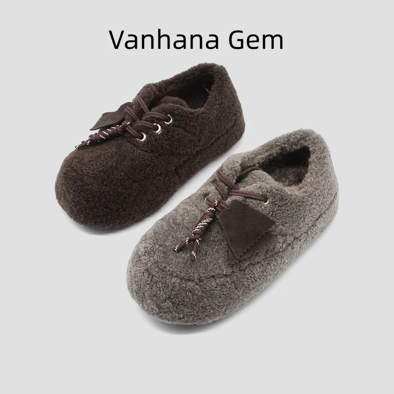 蒂格薇琦 圆头可爱松糕鞋厚款低帮秋冬季深口颗粒羊毛笨笨鞋