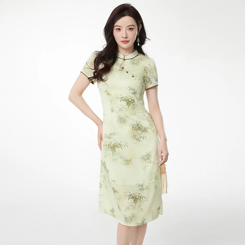 A522清新淡雅中长裙短袖裙子连衣裙女2025夏52MW0A0010