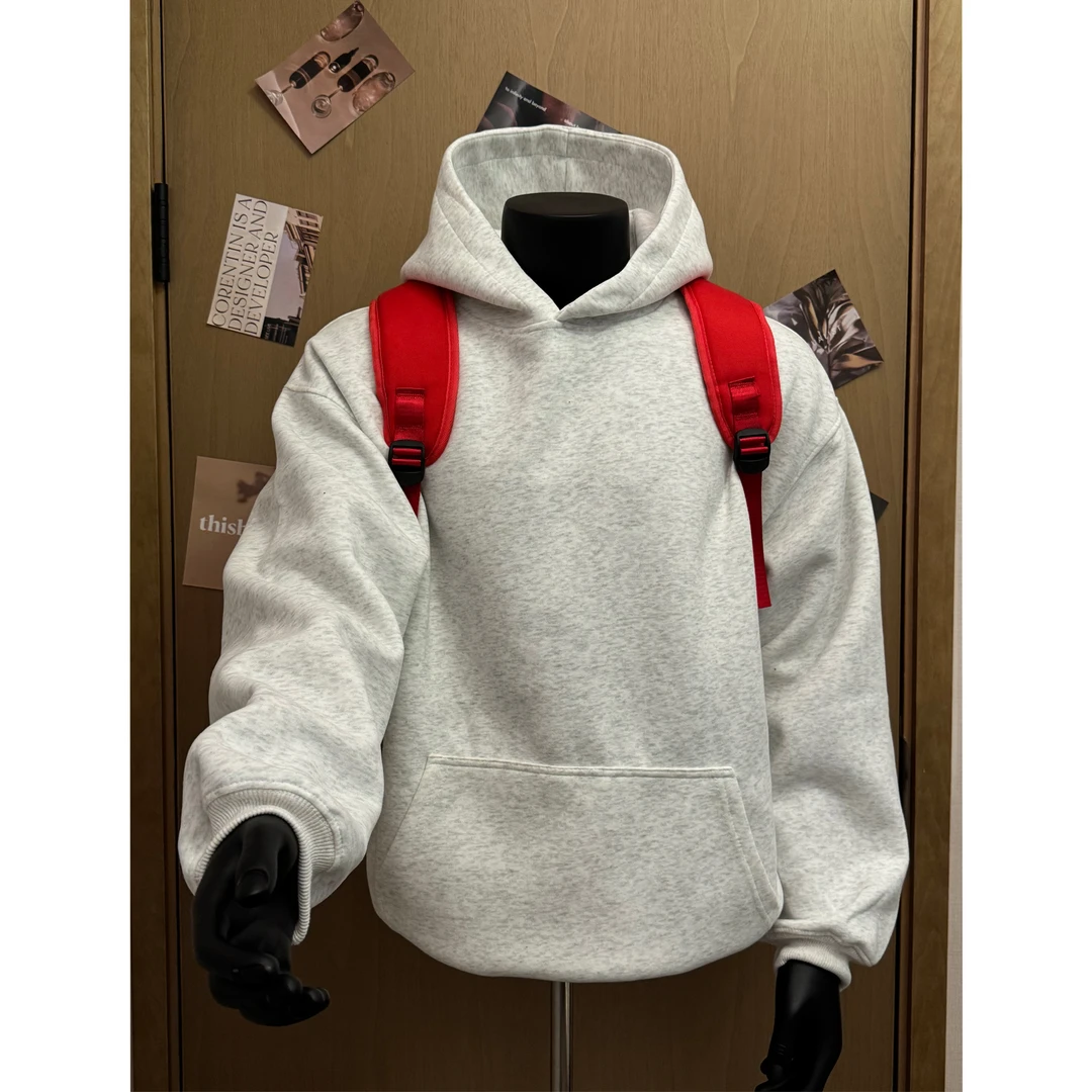 美式重磅硬挺宽松慵懒风连帽卫衣男女秋冬cleanfit氛围感外套上衣