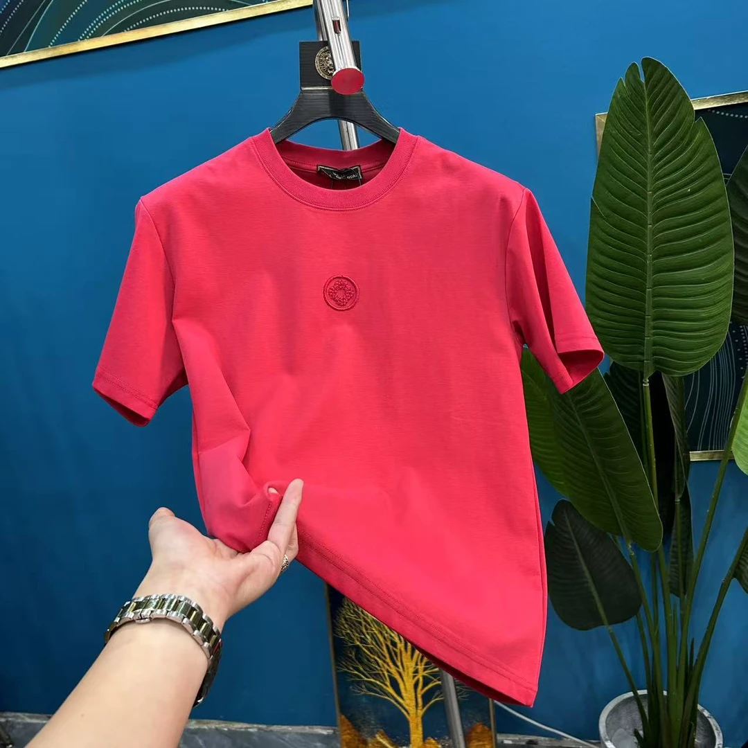 男士修身型短袖T恤春夏季微宽松刺绣圆领百搭简约短袖-7838