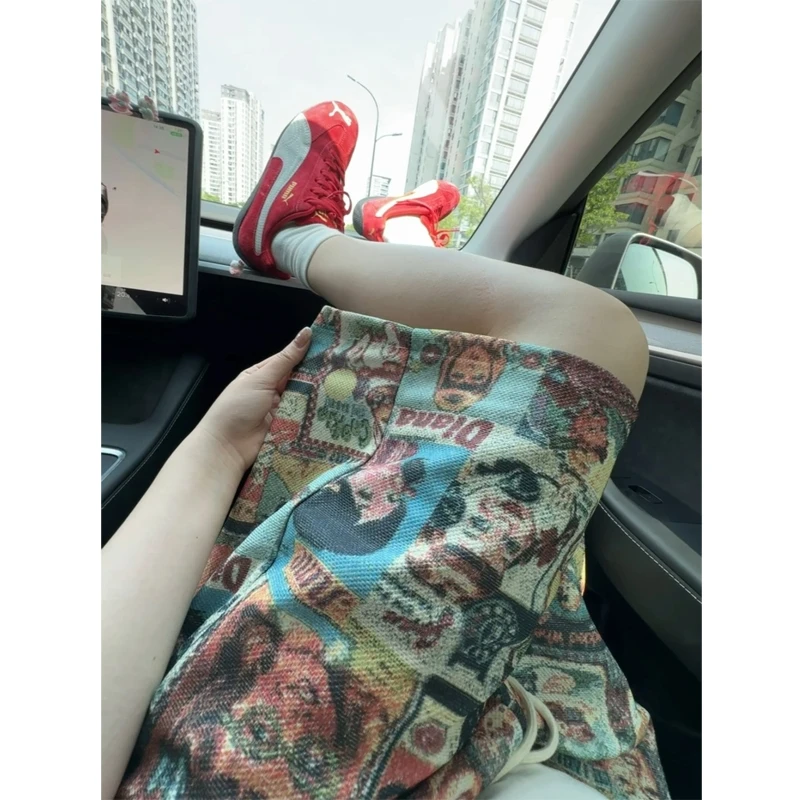 文艺复兴油画满印短裤男款夏季美式复古vintage宽松休闲五分裤子