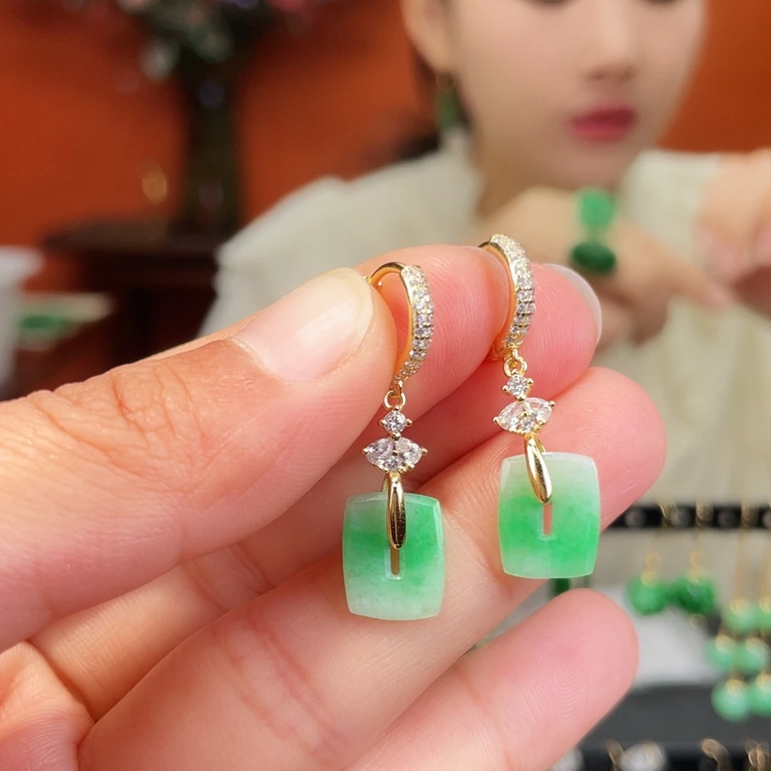翡翠银S925镶嵌耳饰
