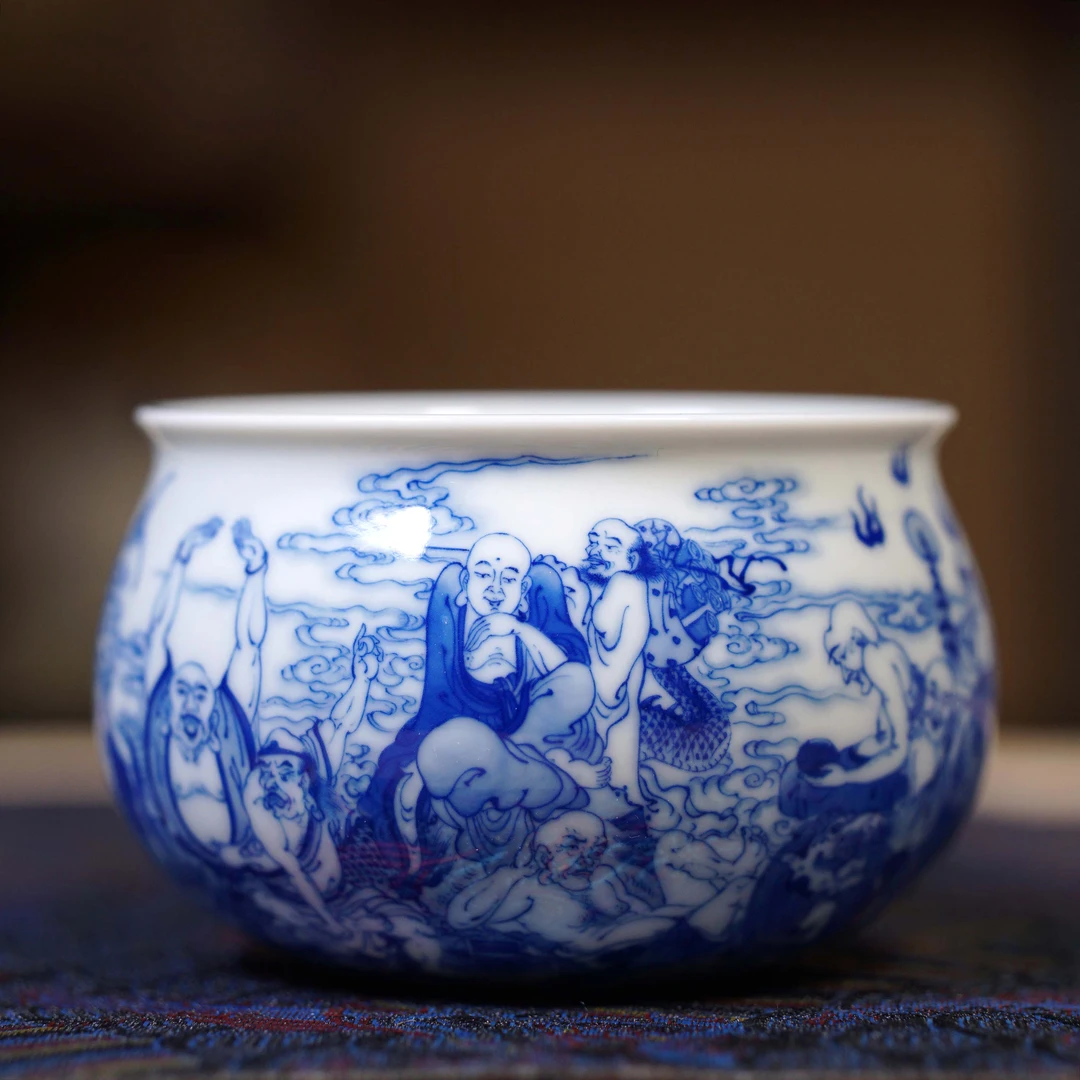 【仪贤堂】青花十八罗汉布袋杯