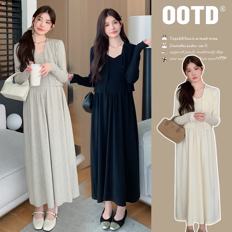 XIAOBU~2025早春新款针织套装温柔气质背心裙两件套长款连衣裙