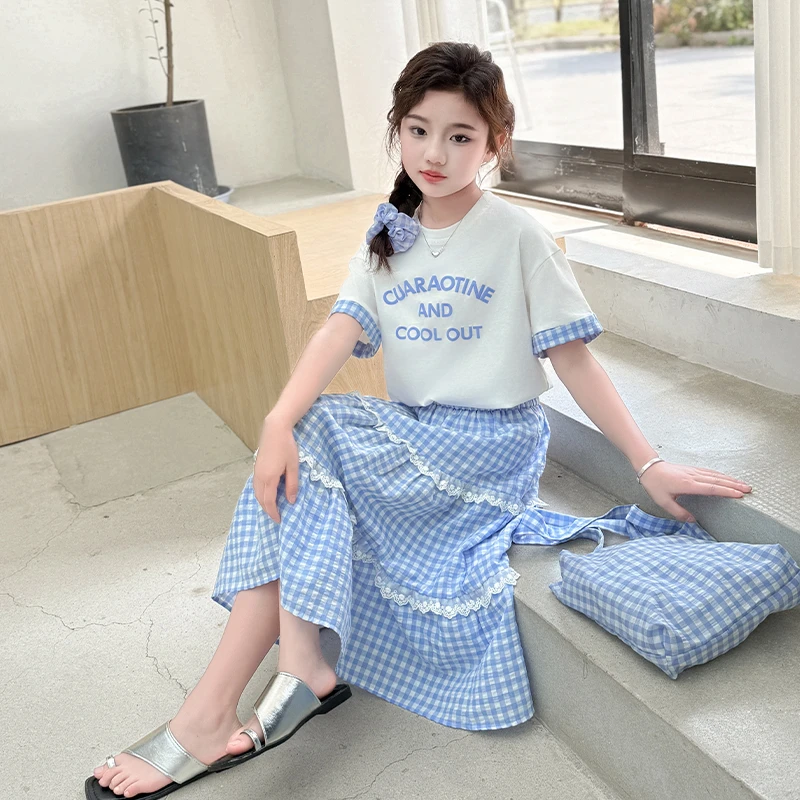 女中大童夏季新款两件套2025童装初中生韩系超仙绝美蕾丝边半裙潮