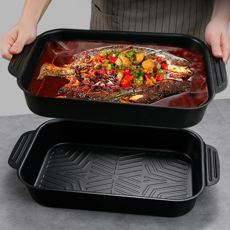 碳钢烤鱼盘烤鱼托盘电磁炉烤肉盘烧烤盘烤箱用烤盘户外露营不粘锅