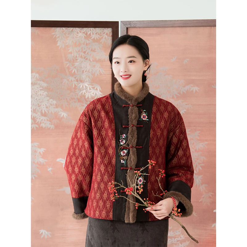 蘭襟【揽月】真丝羊毛香云纱刺绣棉衣女冬季小个子棉服复古中国风