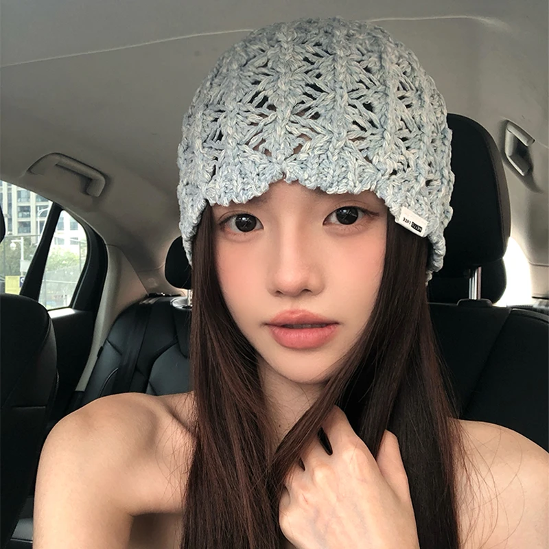 韩系镂空包头帽女春夏季森系时髦薄款潮酷套头帽透气慵懒风帽子