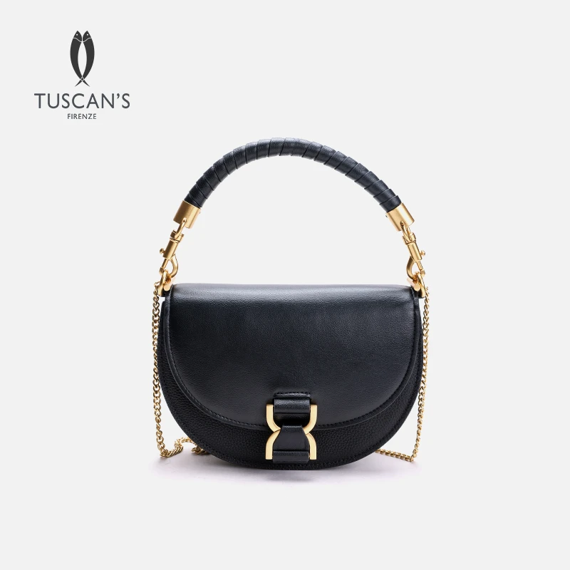 TUSCAN'S新款真皮马鞍包手提小包链条单肩斜挎包时代女包