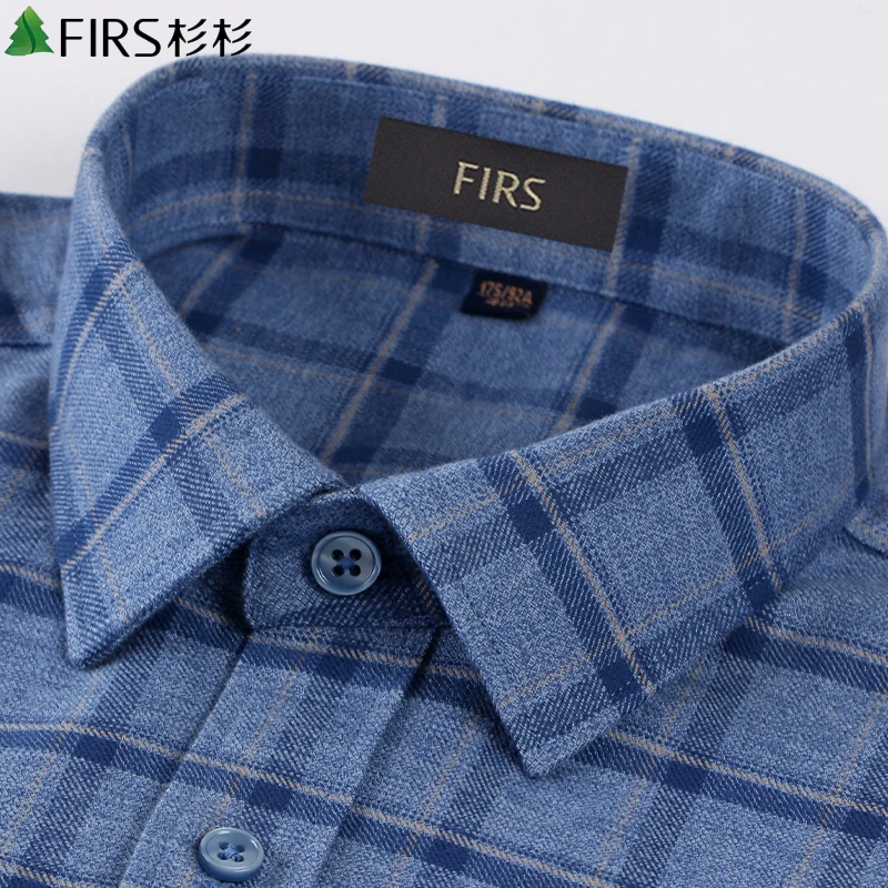 杉杉新款男式秋季长袖男衬衫100%纯棉磨毛日常外穿休闲格子衬衣