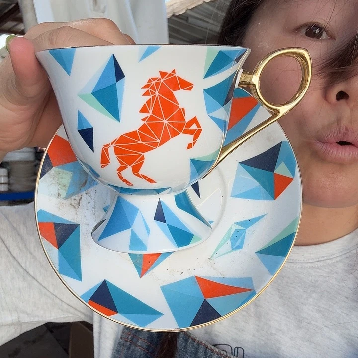 外贸尾单高温陶瓷微瑕小鲜炖咖啡杯脱金款两套