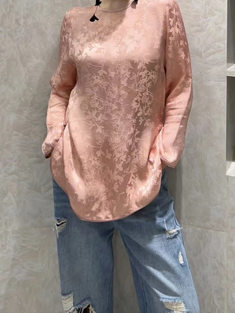 高级感衬衫女长袖秋季新款复古轻国潮风提花小众别致上衣