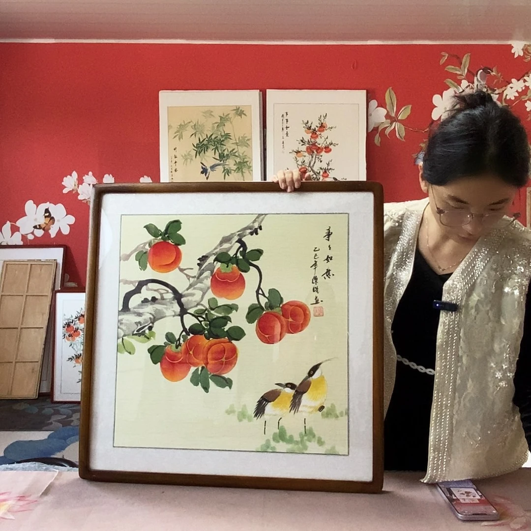 国画手写手绘带框包邮国画作品62✖️62