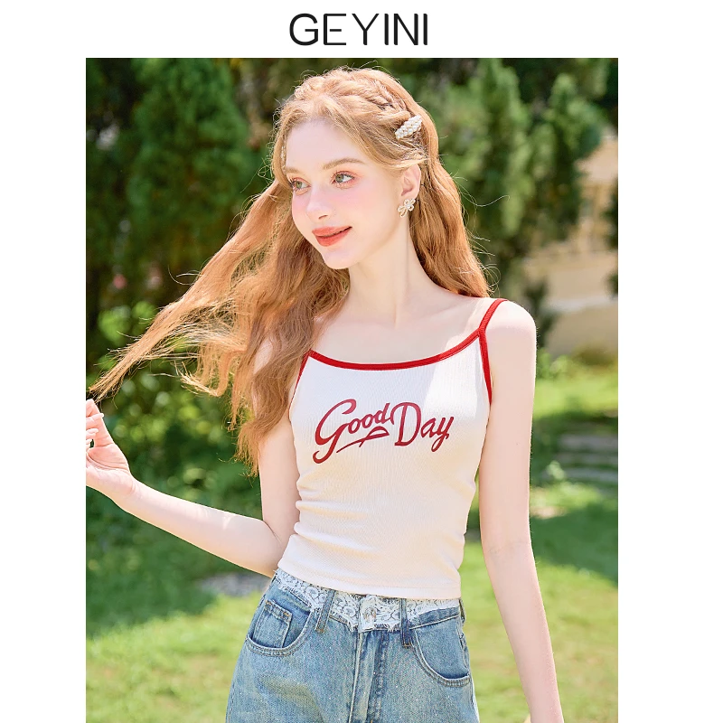 歌依妮夏季新款女美式酷辣外穿红色独特修身小吊带衫背心无袖上衣