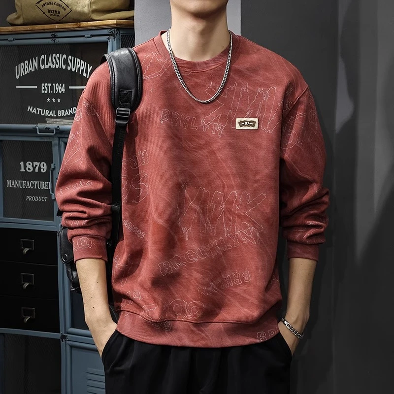 2025新款秋冬本命年红色加绒卫衣男冬季长袖上衣圆领休闲外套潮牌