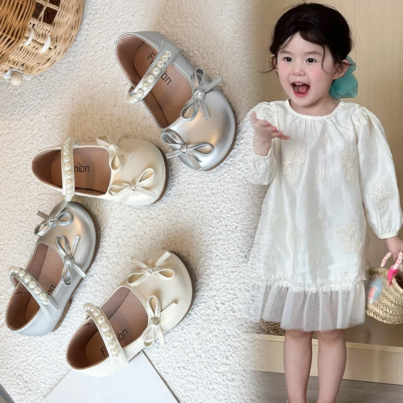 儿童小皮鞋2025春秋季新款韩版百搭蝴蝶结公主鞋女童软底宝宝单鞋