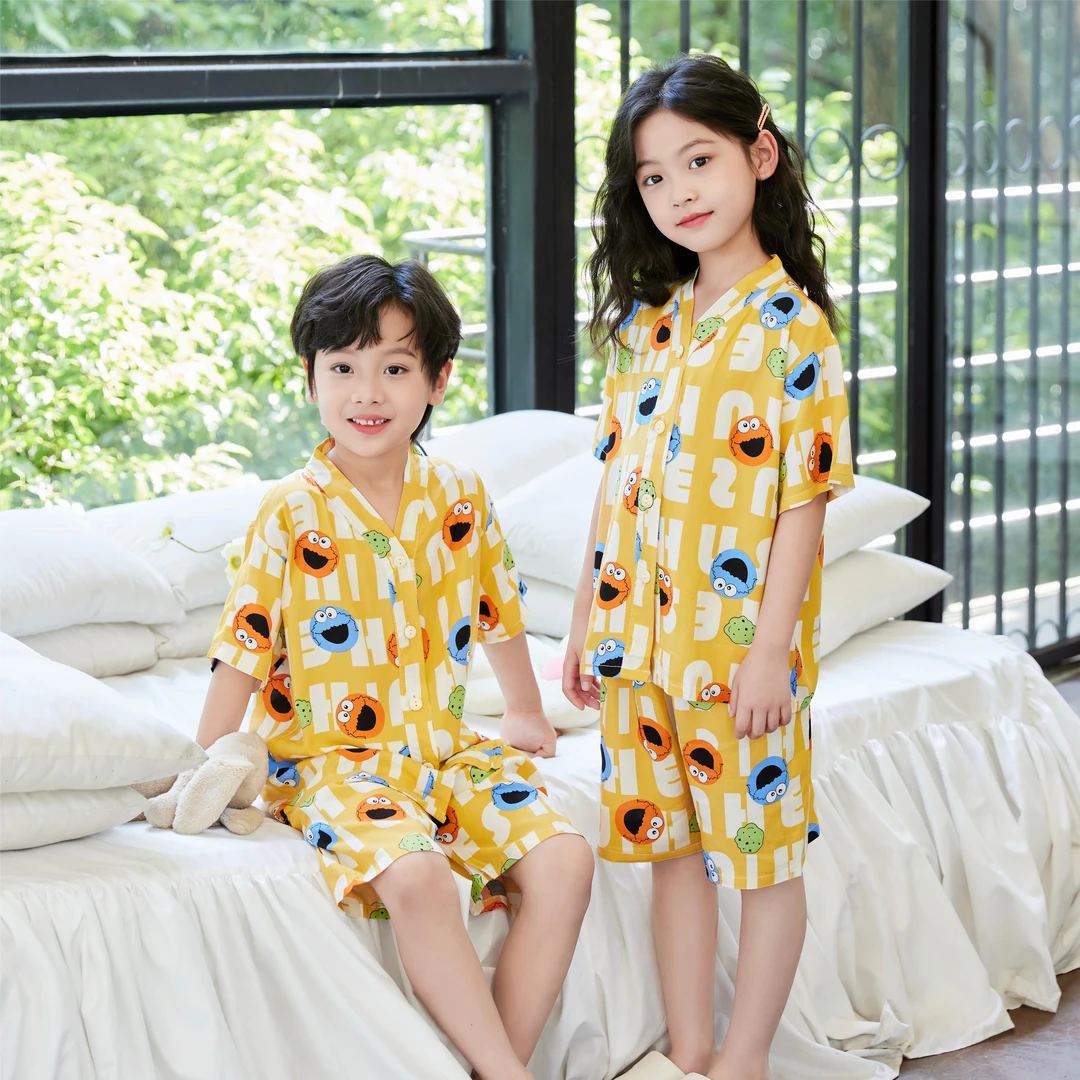 夏季薄款儿童棉绸睡衣短袖短裤家居服套装宝宝男童女童中大童