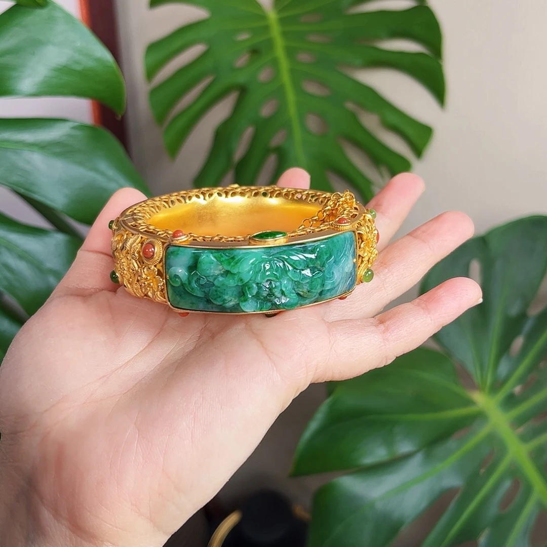 【闪购商品】翡翠手镯银S925镀金镶嵌?*? 翡翠