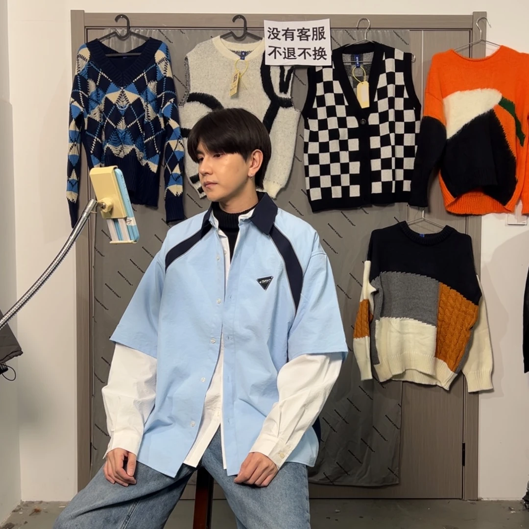 潮流时尚假两件衬衫xl码