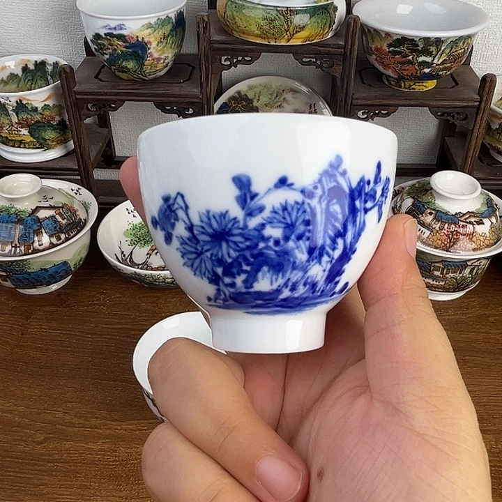 忠意堂釉下彩菊花微瑕不退
