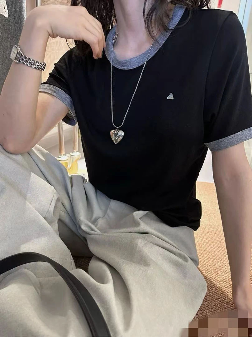 〔ONE天丝羊毛小T〕〔不可机洗〕韩系撞色边丝滑软糯短袖小T