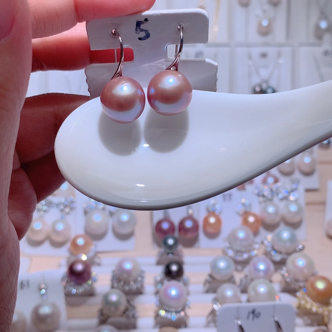 淡水珍珠耳饰银S925镶嵌CC大瑕疵13mm