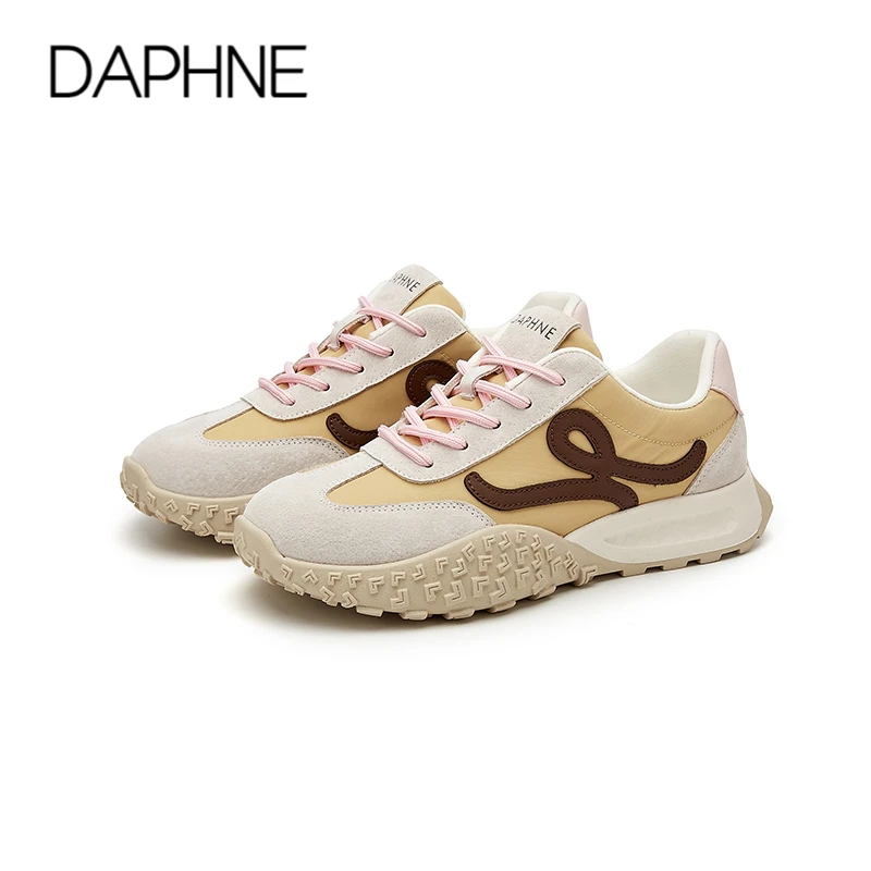 Daphne/达芙妮真皮撞色德训鞋女2025春夏运动休闲复古透气阿甘鞋