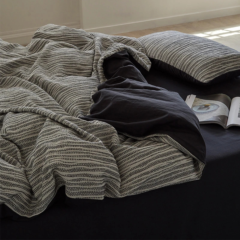 极简诧寂风~日式黑色系全棉四件套纯棉民宿裸睡床单被套床上用品